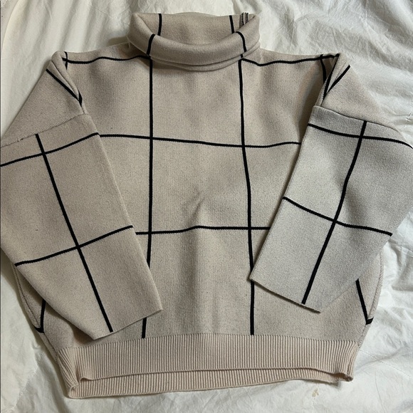 Turtleneck Knit Sweater - Cream/Black - Picture 2 of 8